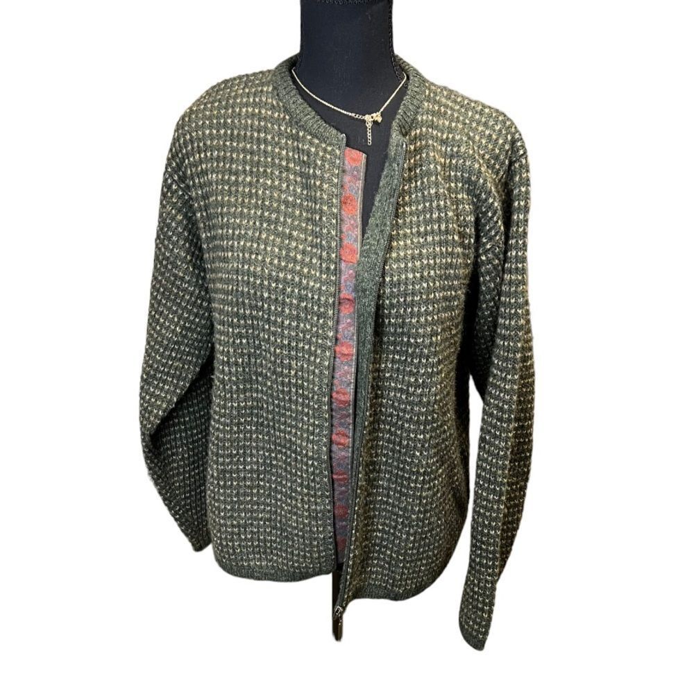 Women's Green Full Zip Woolrich Sweater Size Large 100% Wool EUC